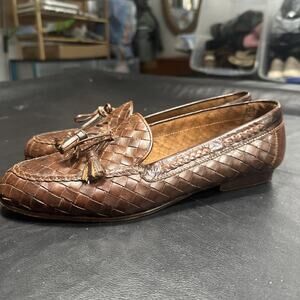 Sesto Meucci Loafers Women's Shoes Size 8.5 Brown Woven Leather Italy 900